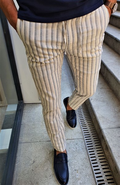 Striped Slim Fit Linen Trousers ürünü JEANS CLOTHING kategorisinde sizleri bekliyor.